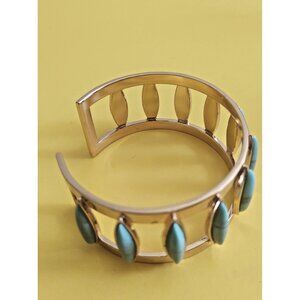 Vintage Avon 1980's Goldtone and Turquoise  Stone Cuff Bracelet 2 1/2" x 2 3/4"